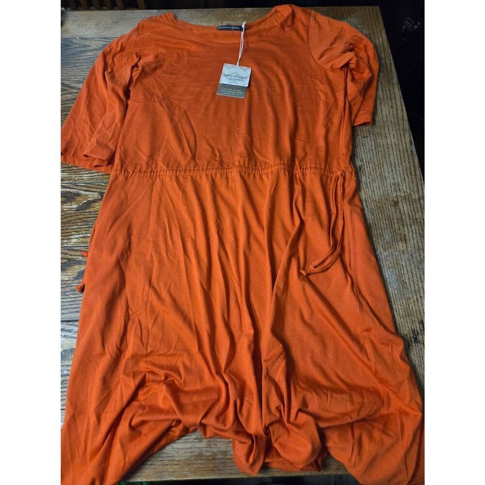 NWT Gudrun Sjoden Orange Midi Dress Drawstring Waist Jersey Wide Sleeves Sz M